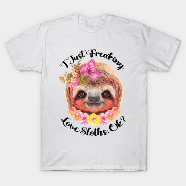 Cute Sloth with Flower T-Shirt by PHDesigner